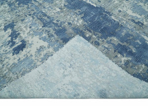 Blue, Ivory and Gray Modern Abstract 6x9 Hand Loomed Blended wool and Art silk Area Rug