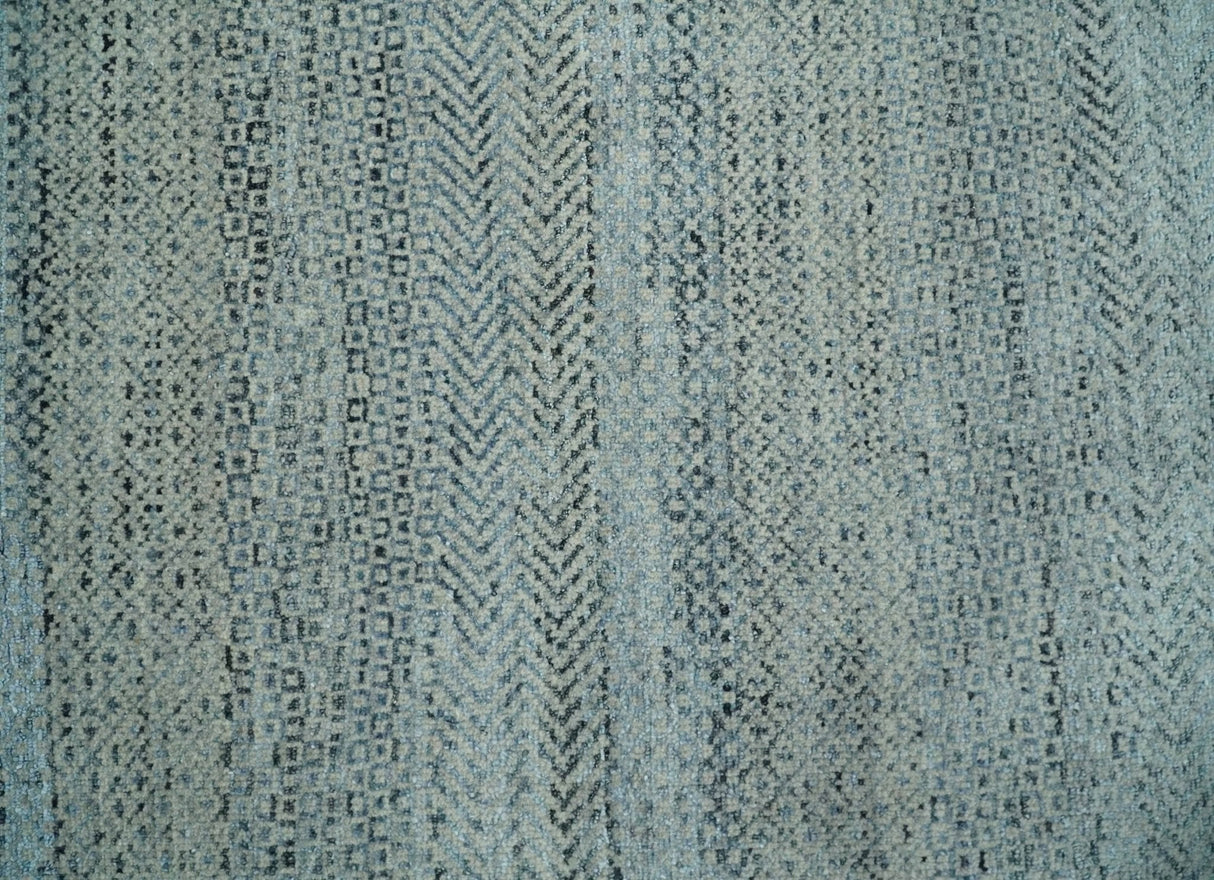 Blue, Ivory and Silver 8x10 Hand Knotted Modern Geometric Trellis Scandinavian Wool Area Rug | TRDCP934810
