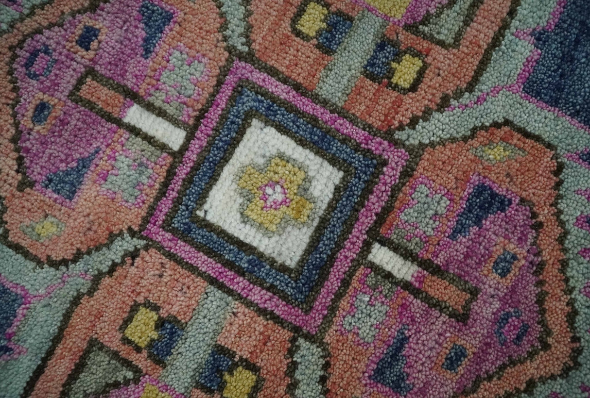 Blue, Purple and Green hand knotted Traditional Heriz Serapi Wool Area Rug