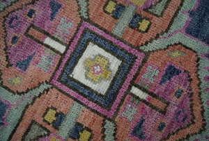 Blue, Purple and Green hand knotted Traditional Heriz Serapi Wool Area Rug