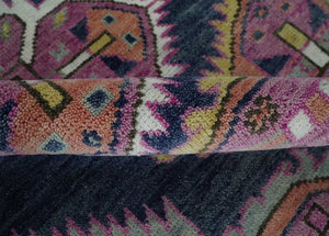 Blue, Purple and Green hand knotted Traditional Heriz Serapi Wool Area Rug