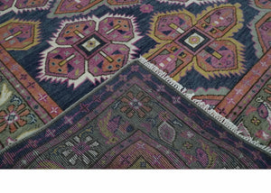 Blue, Purple and Green hand knotted Traditional Heriz Serapi Wool Area Rug