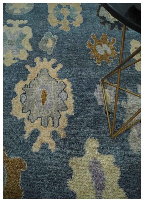 Blue, Silver and Beige Hand knotted Traditional Oushak 9x12 Wool Area Rug
