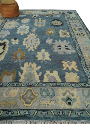 Blue, Silver and Beige Hand knotted Traditional Oushak 9x12 Wool Area Rug