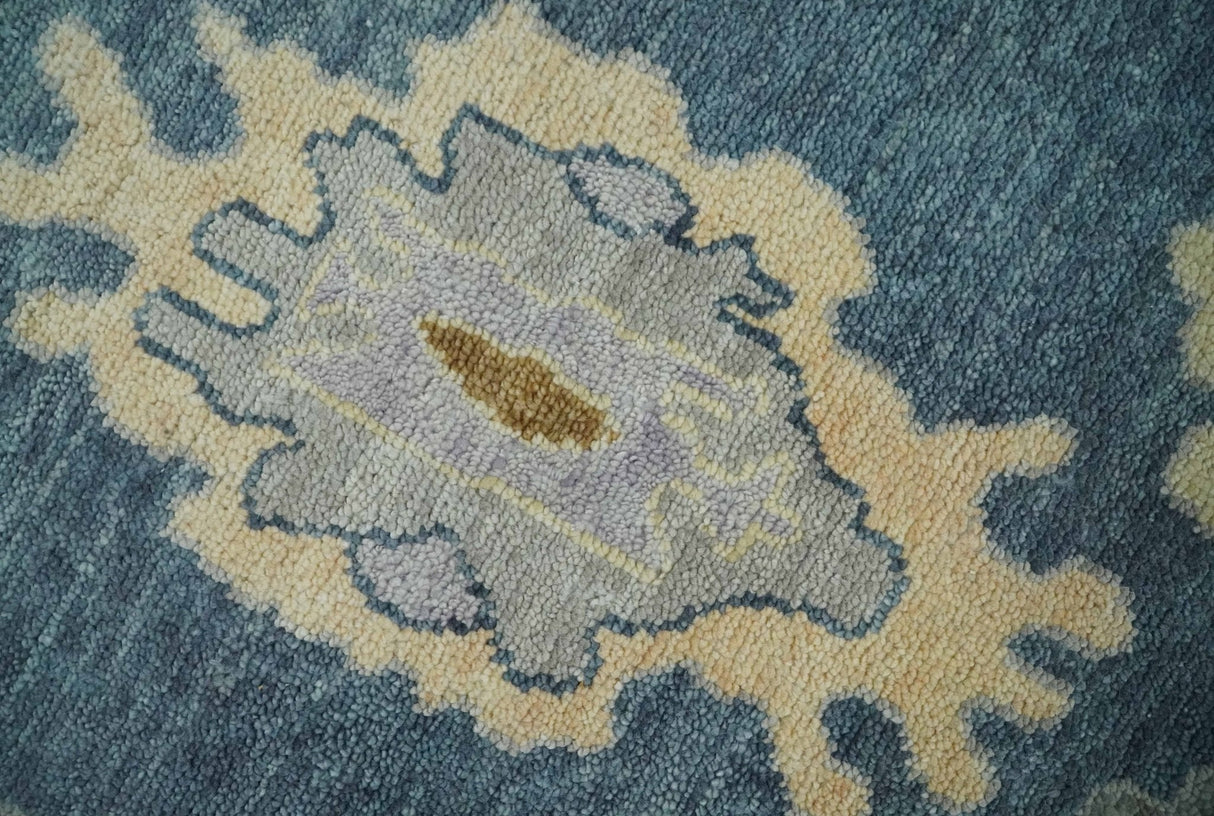 Blue, Silver and Beige Hand knotted Traditional Oushak 9x12 Wool Area Rug