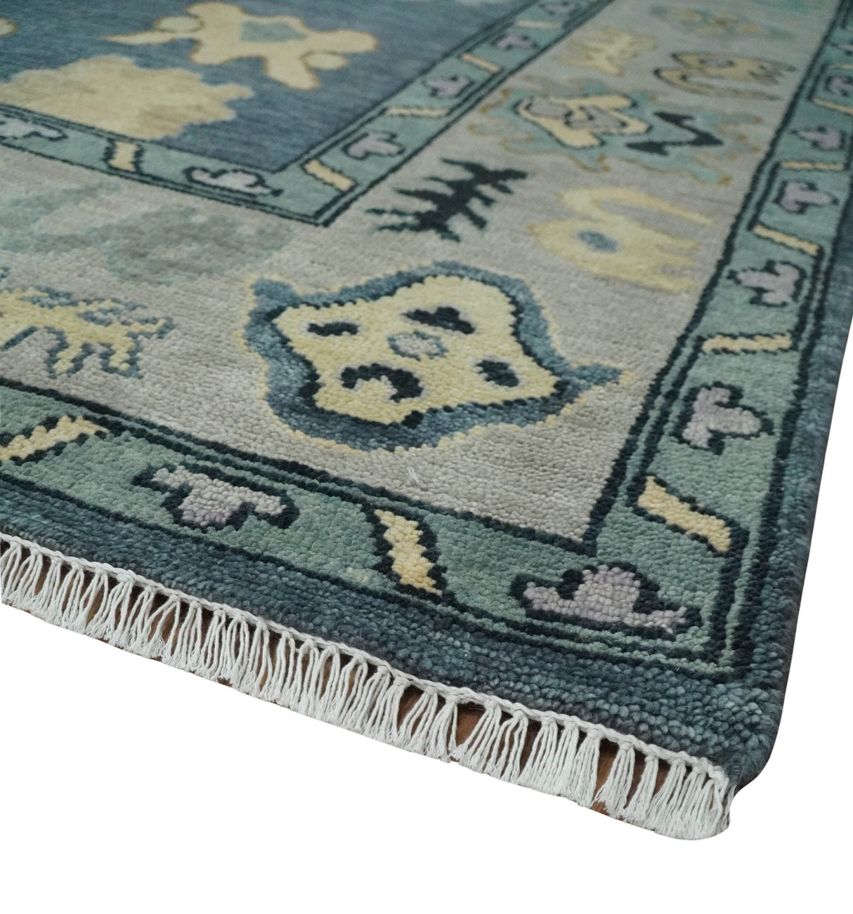 Blue, Silver and Beige Hand knotted Traditional Oushak 9x12 Wool Area Rug