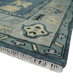 Blue, Silver and Beige Hand knotted Traditional Oushak 9x12 Wool Area Rug