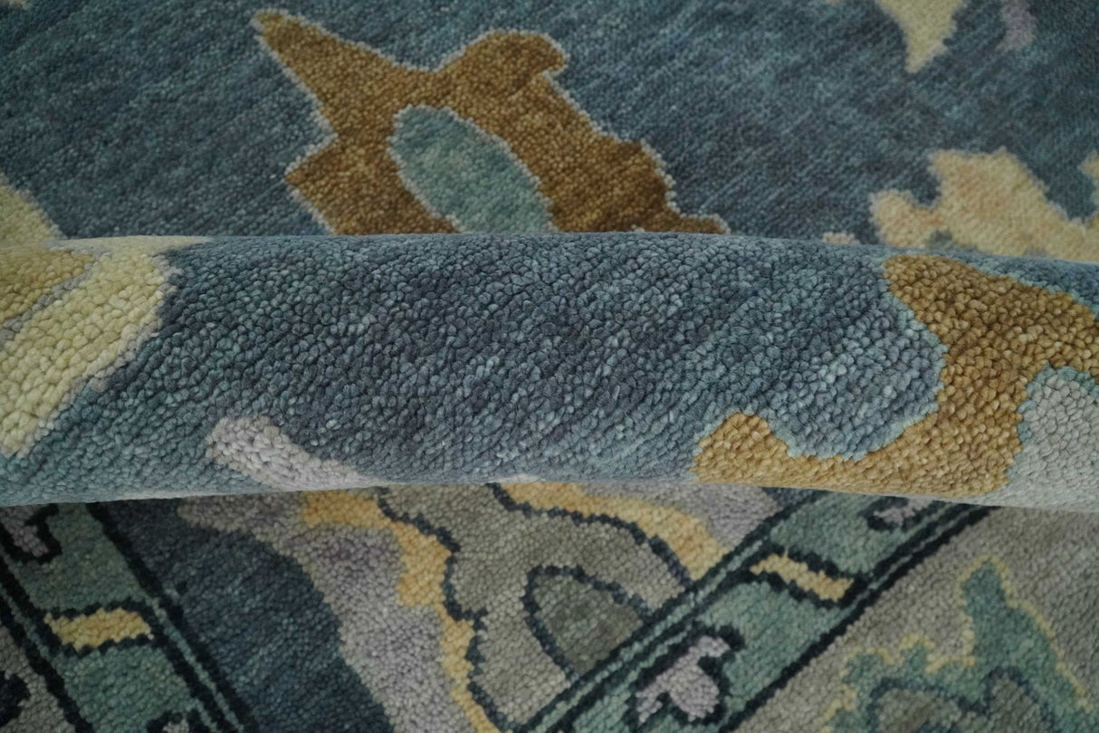 Blue, Silver and Beige Hand knotted Traditional Oushak 9x12 Wool Area Rug