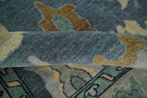 Blue, Silver and Beige Hand knotted Traditional Oushak 9x12 Wool Area Rug