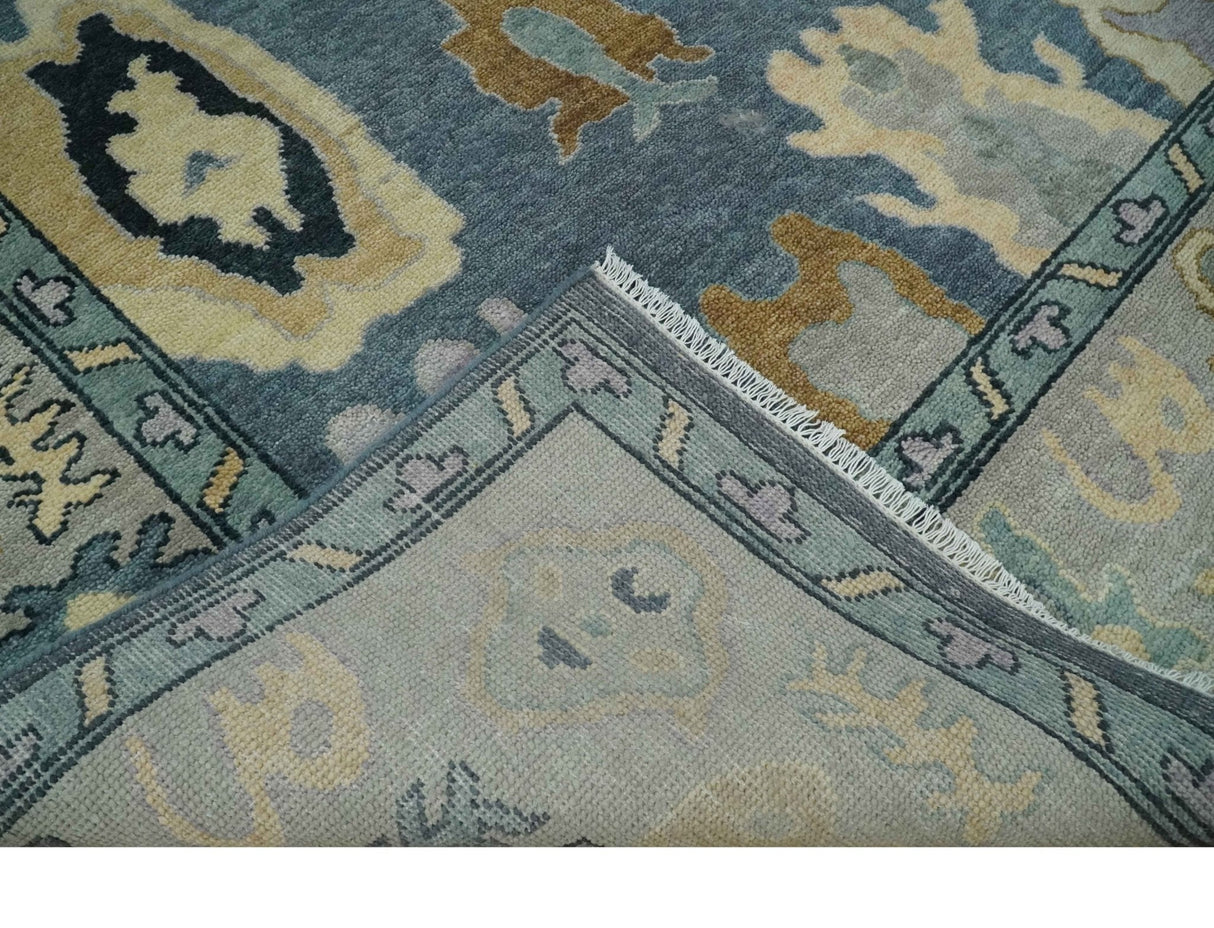 Blue, Silver and Beige Hand knotted Traditional Oushak 9x12 Wool Area Rug