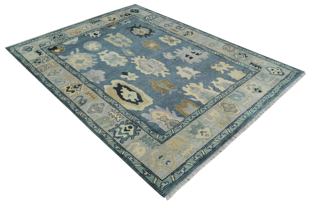 Blue, Silver and Beige Hand knotted Traditional Oushak 9x12 Wool Area Rug