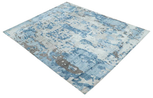 Blue, Silver and Brown Hand knotted Abstract wool and Silk Blended 8x10 Area Rug