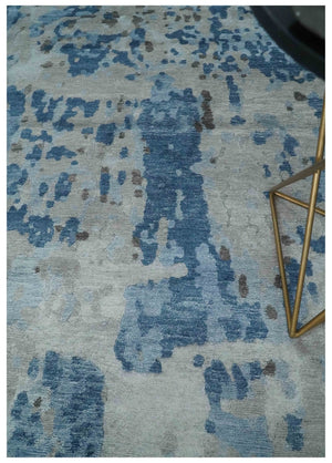 Blue, Silver and Brown Hand knotted Abstract wool and Silk Blended 8x10 Area Rug