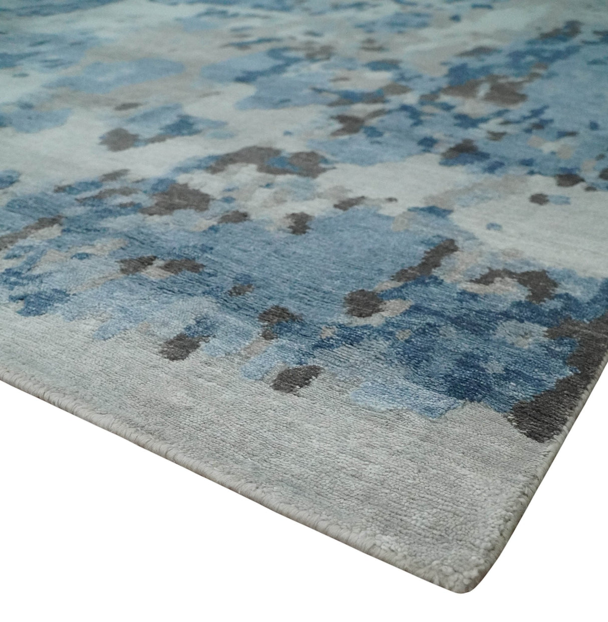 Blue, Silver and Brown Hand knotted Abstract wool and Silk Blended 8x10 Area Rug