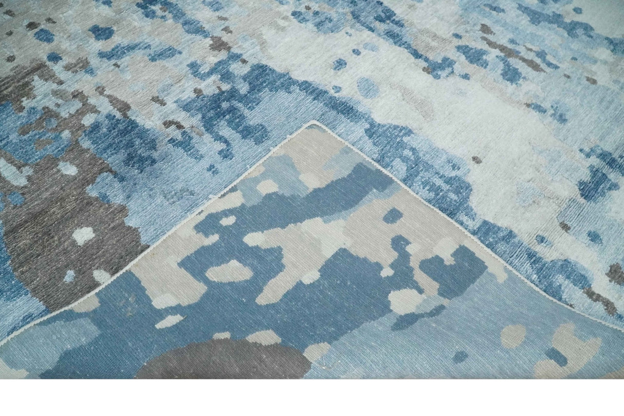 Blue, Silver and Brown Hand knotted Abstract wool and Silk Blended 8x10 Area Rug