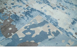 Blue, Silver and Brown Hand knotted Abstract wool and Silk Blended 8x10 Area Rug