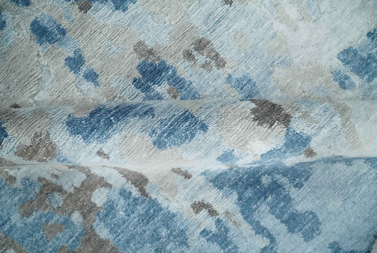 Blue, Silver and Brown Hand knotted Abstract wool and Silk Blended 8x10 Area Rug