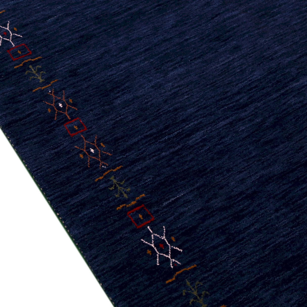 Blue Tribal Border Design Hand Loomed Wool Area Rug