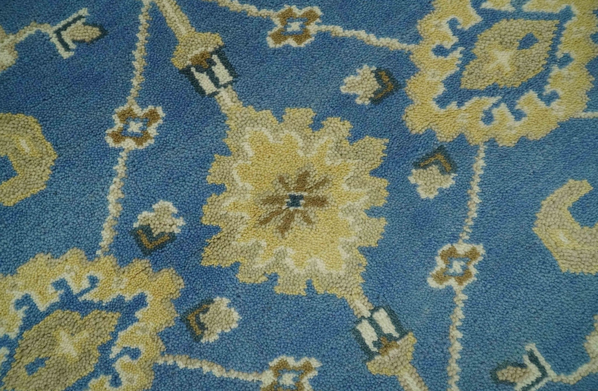 Blue and Beige 6x9 Hand Knotted Traditional Oushak wool area rug
