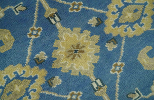 Blue and Beige 6x9 Hand Knotted Traditional Oushak wool area rug