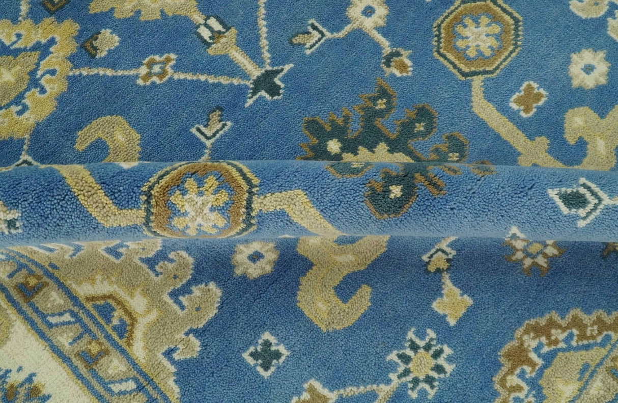 Blue and Beige 6x9 Hand Knotted Traditional Oushak wool area rug