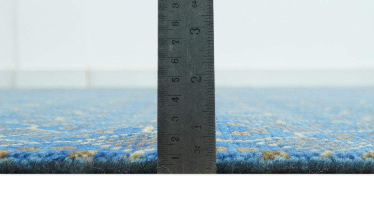 Blue and Charcoal geometrical honey comb design Hand knotted 8x9.6 wool Area Rug
