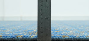 Blue and Charcoal geometrical honey comb design Hand knotted 8x9.6 wool Area Rug