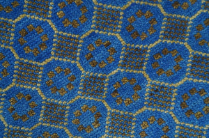 Blue and Charcoal geometrical honey comb design Hand knotted 8x9.6 wool Area Rug