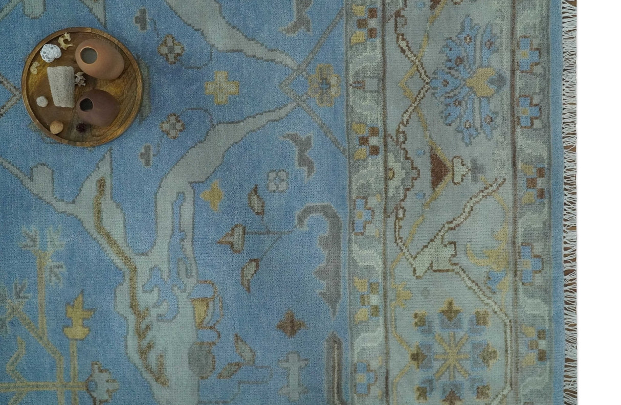 Blue and Gray Hand knotted Oriental Oushak 9x12 wool Area Rug