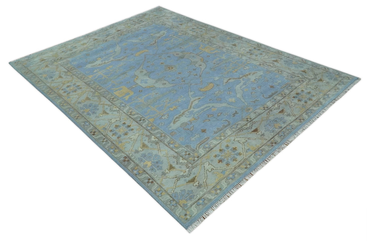 Blue and Gray Hand knotted Oriental Oushak 9x12 wool Area Rug