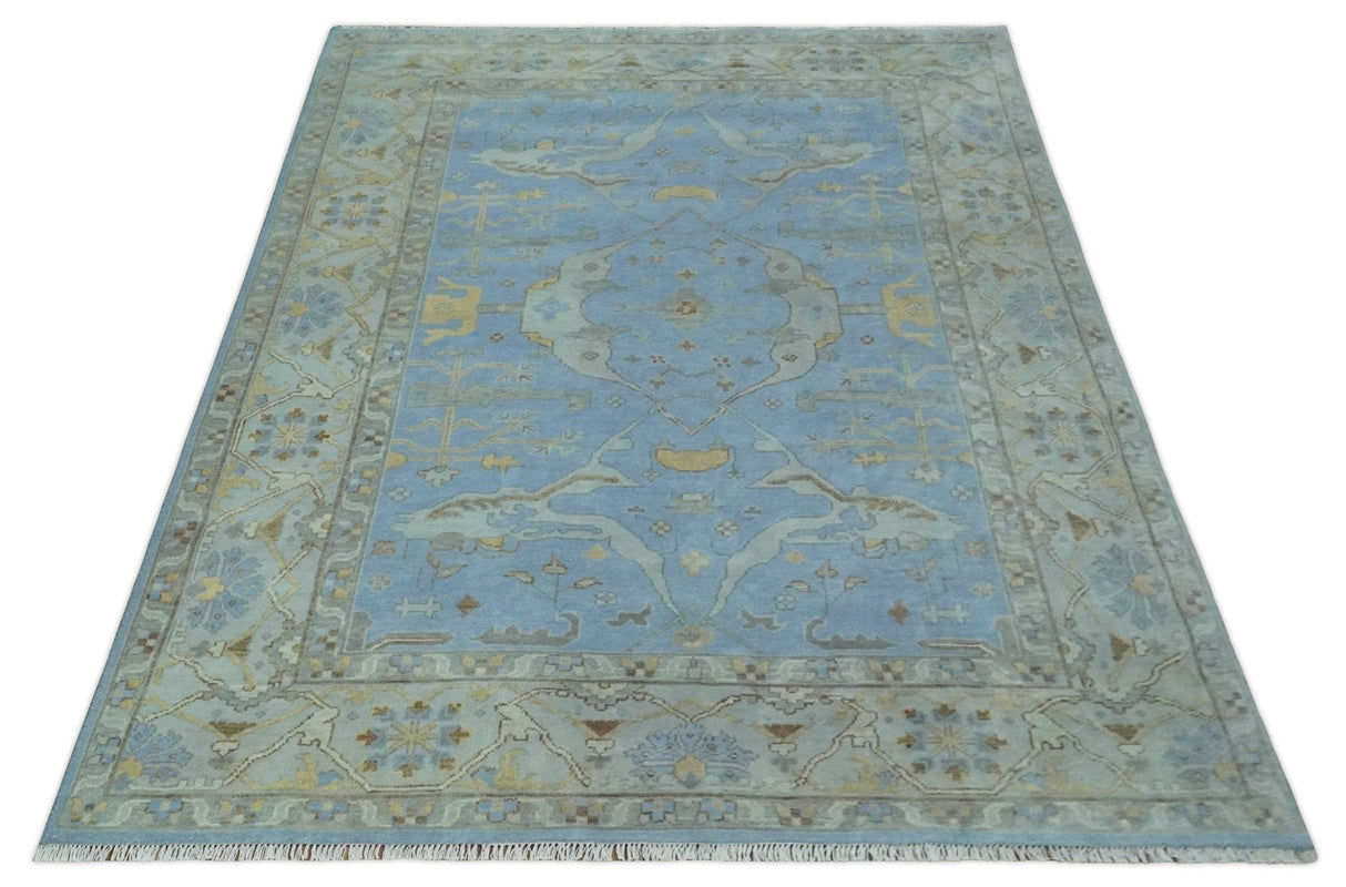 Blue and Gray Hand knotted Oriental Oushak 9x12 wool Area Rug