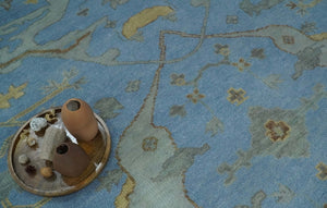 Blue and Gray Hand knotted Oriental Oushak 9x12 wool Area Rug