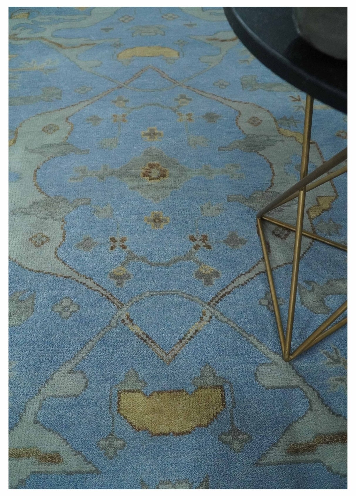 Blue and Gray Hand knotted Oriental Oushak 9x12 wool Area Rug