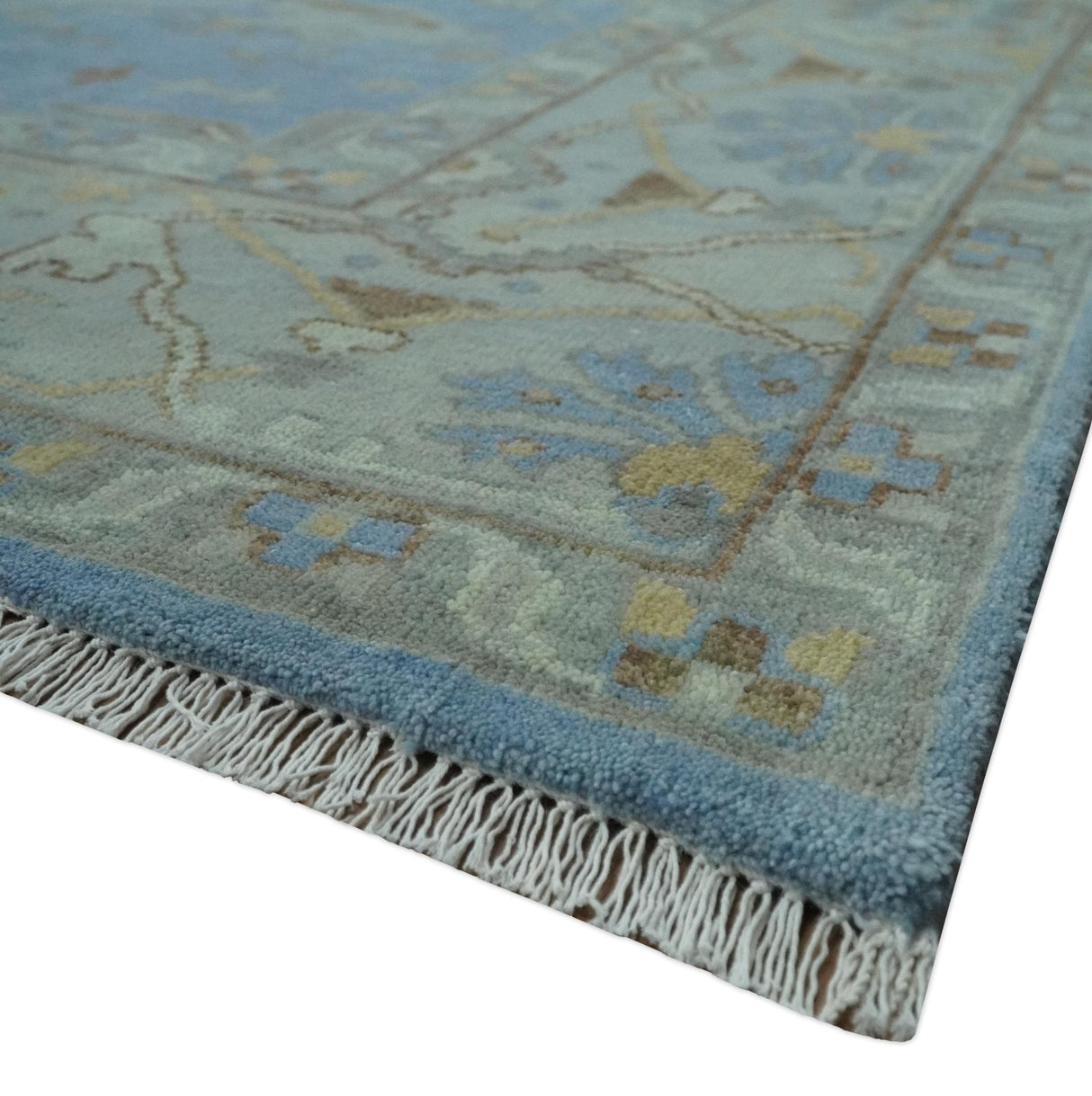 Blue and Gray Hand knotted Oriental Oushak 9x12 wool Area Rug