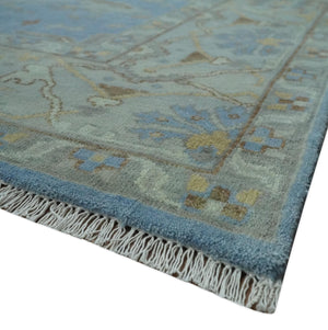 Blue and Gray Hand knotted Oriental Oushak 9x12 wool Area Rug