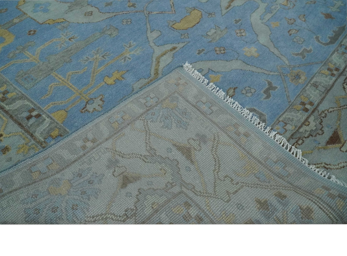 Blue and Gray Hand knotted Oriental Oushak 9x12 wool Area Rug
