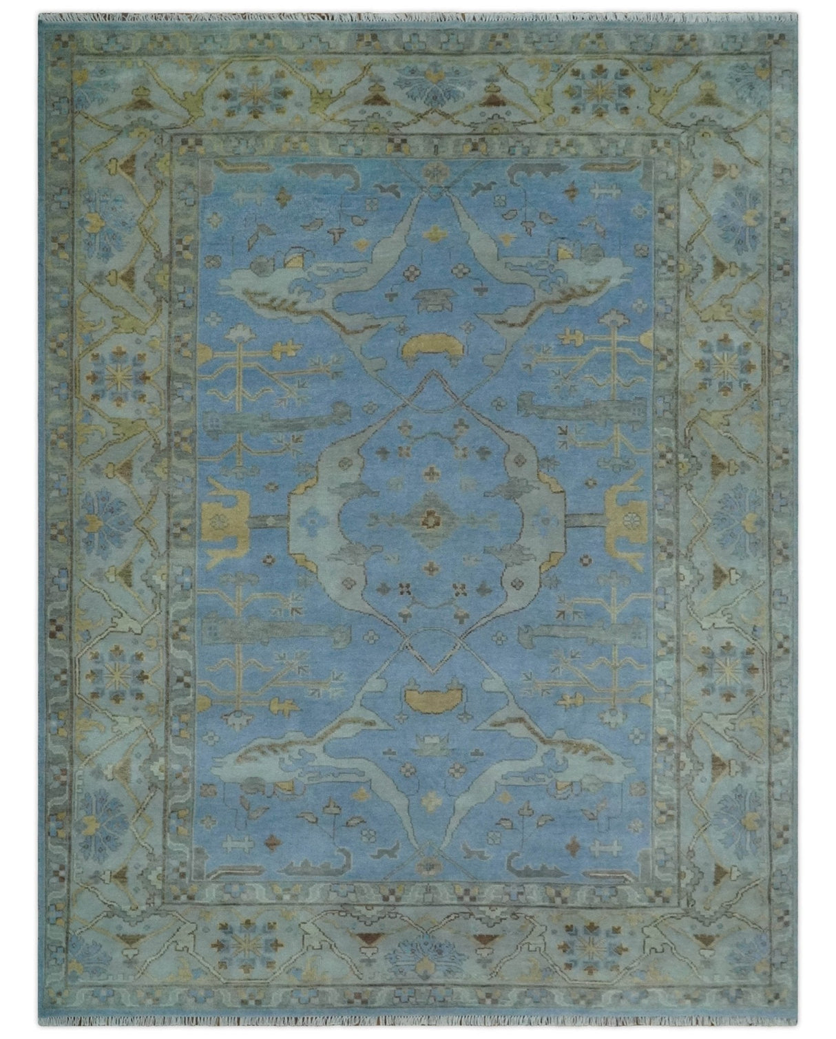 Blue and Gray Hand knotted Oriental Oushak 9x12 wool Area Rug