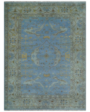 Blue and Gray Hand knotted Oriental Oushak 9x12 wool Area Rug