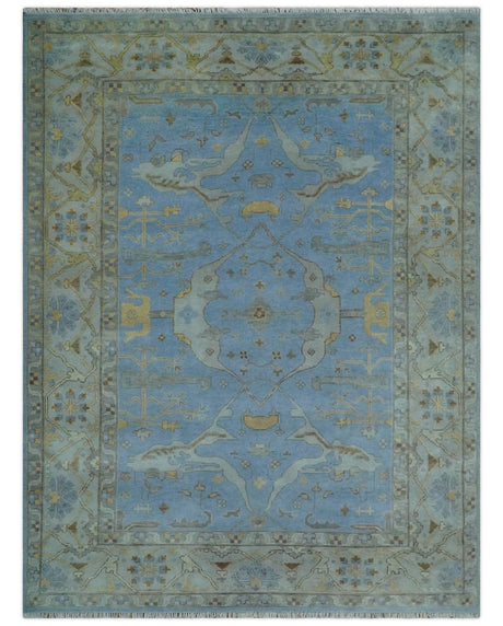 Blue and Gray Hand knotted Oriental Oushak 9x12 wool Area Rug