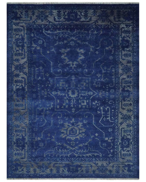 Blue and Gray Hand knotted Oriental Oushak Multi Size wool Area Rug