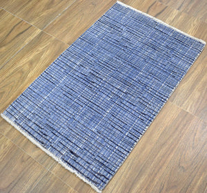 Blue and Ivory Traditional Handmade Wool & Viscose 2x3 Area Rug | TRD237123