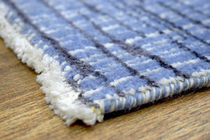Blue and Ivory Traditional Handmade Wool & Viscose 2x3 Area Rug | TRD237123