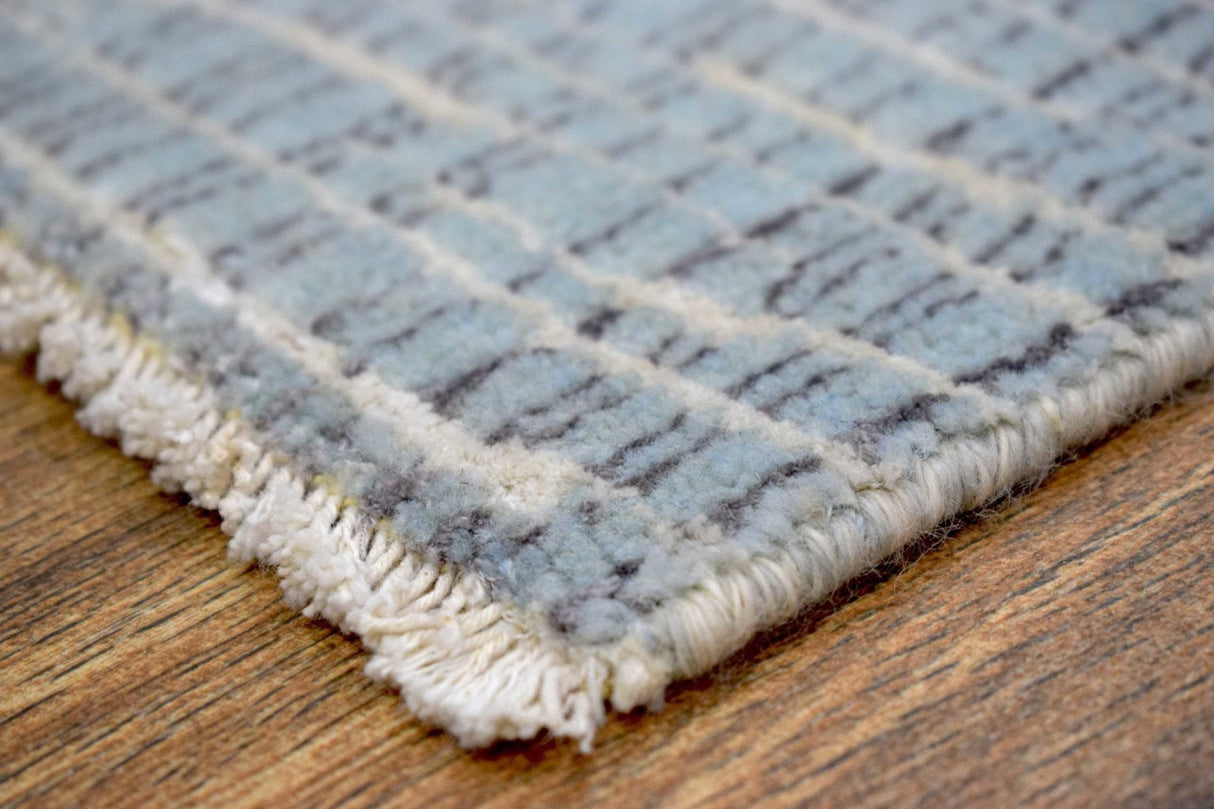Blue and Ivory Traditional Stripes Pattern Handmade Wool & Viscose 2x3 Area Rug | TRD140423