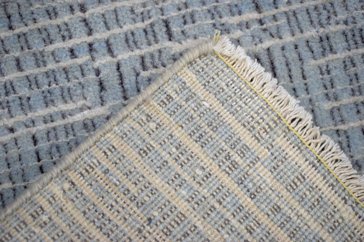 Blue and Ivory Traditional Stripes Pattern Handmade Wool & Viscose 2x3 Area Rug | TRD140423