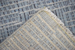 Blue and Ivory Traditional Stripes Pattern Handmade Wool & Viscose 2x3 Area Rug | TRD140423
