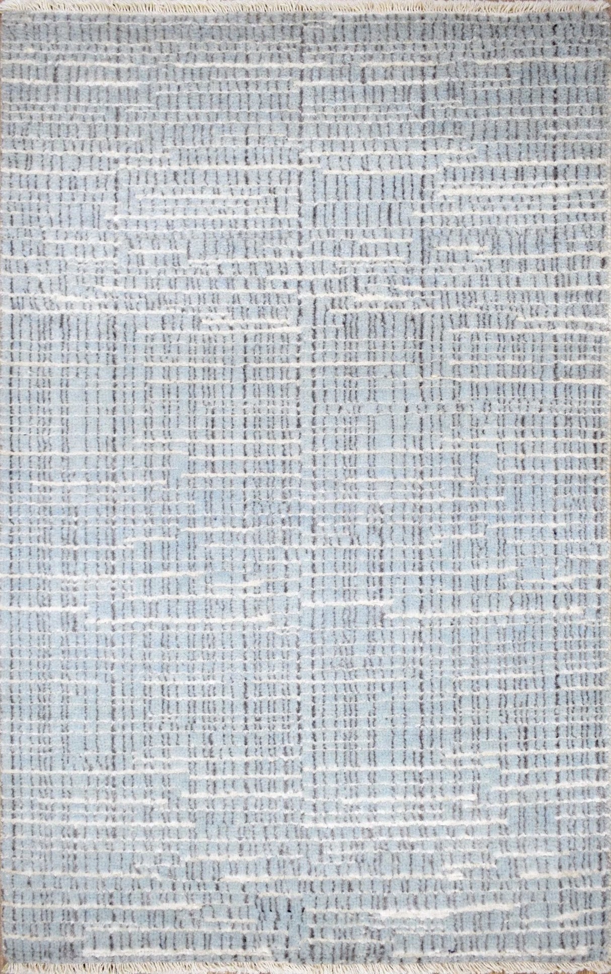 Blue and Ivory Traditional Stripes Pattern Handmade Wool & Viscose 2x3 Area Rug | TRD140423