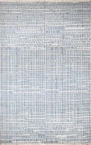 Blue and Ivory Traditional Stripes Pattern Handmade Wool & Viscose 2x3 Area Rug | TRD140423