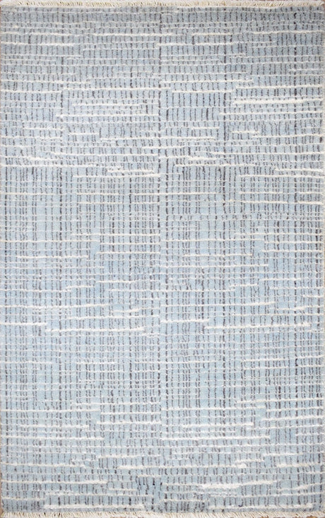 Blue and Ivory Traditional Stripes Pattern Handmade Wool & Viscose 2x3 Area Rug | TRD140423