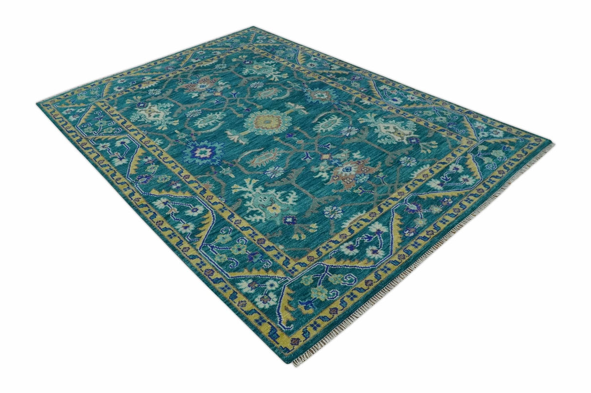 Blue and Mustard Hand knotted Traditional Oriental Oushak 9x12 wool Area Rug