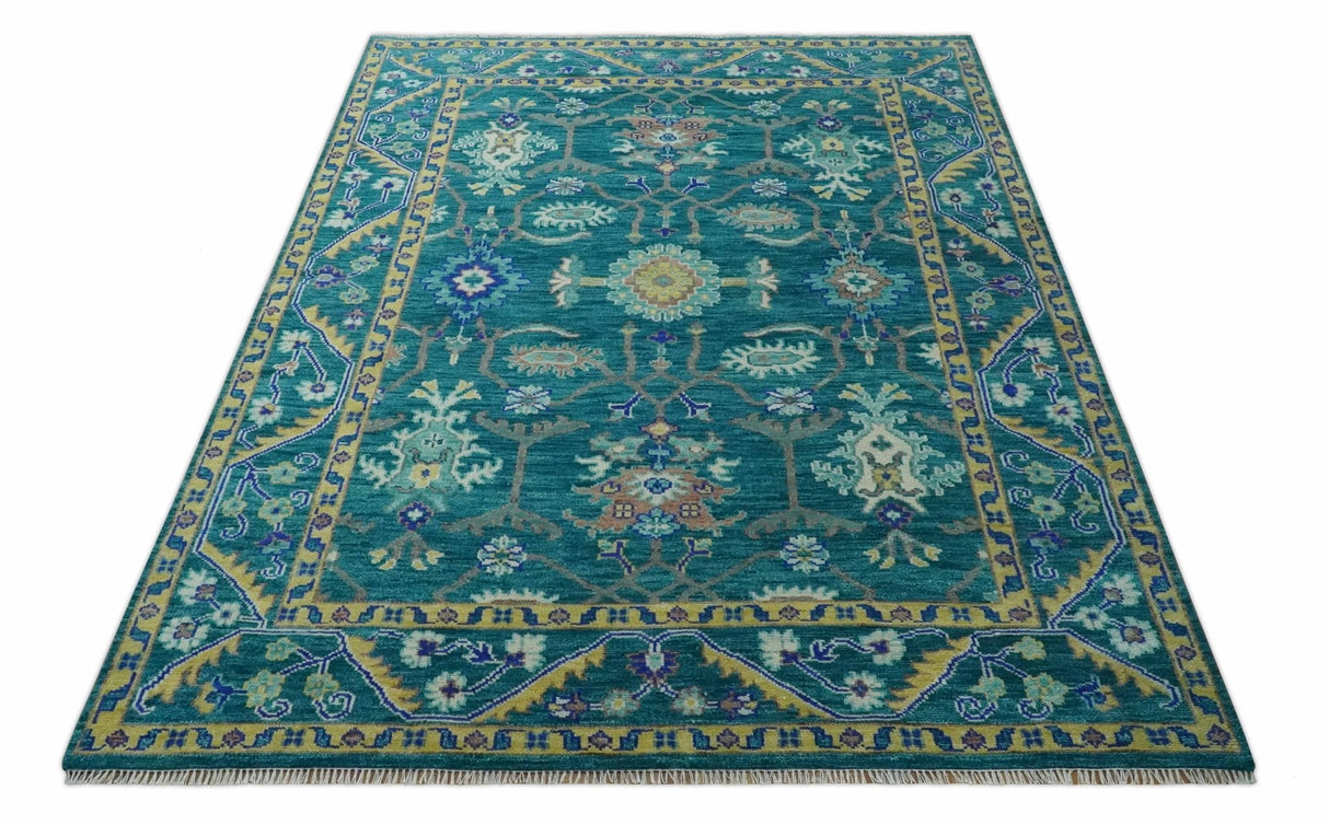 Blue and Mustard Hand knotted Traditional Oriental Oushak 9x12 wool Area Rug